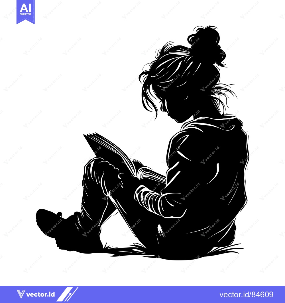 Premium Vector dari Silhouette of a Woman Sitting and Reading a Book