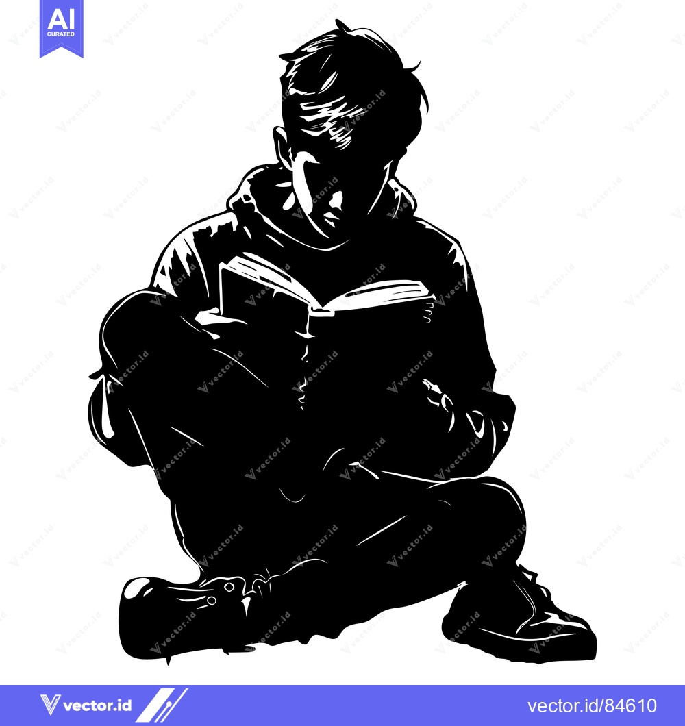 Premium Vector of Silhouette of a young man sitting and reading a book