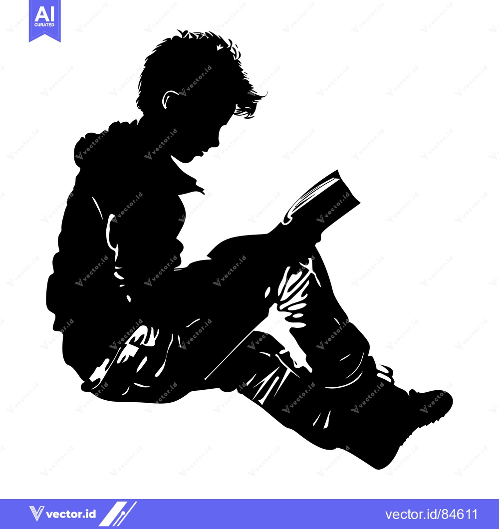 Premium Vector of Silhouette of a young person sitting and reading a book
