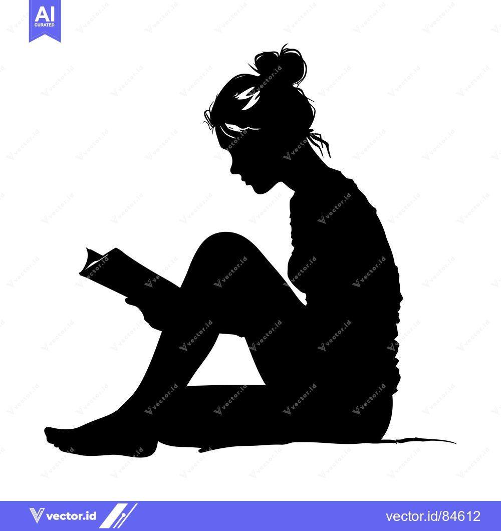 Premium Vector dari Silhouette of a Woman Reading a Book While Sitting Down