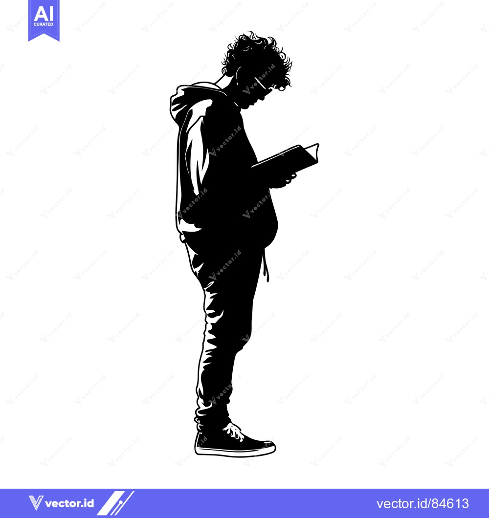 Premium Vector of Silhouette of a young man reading a book