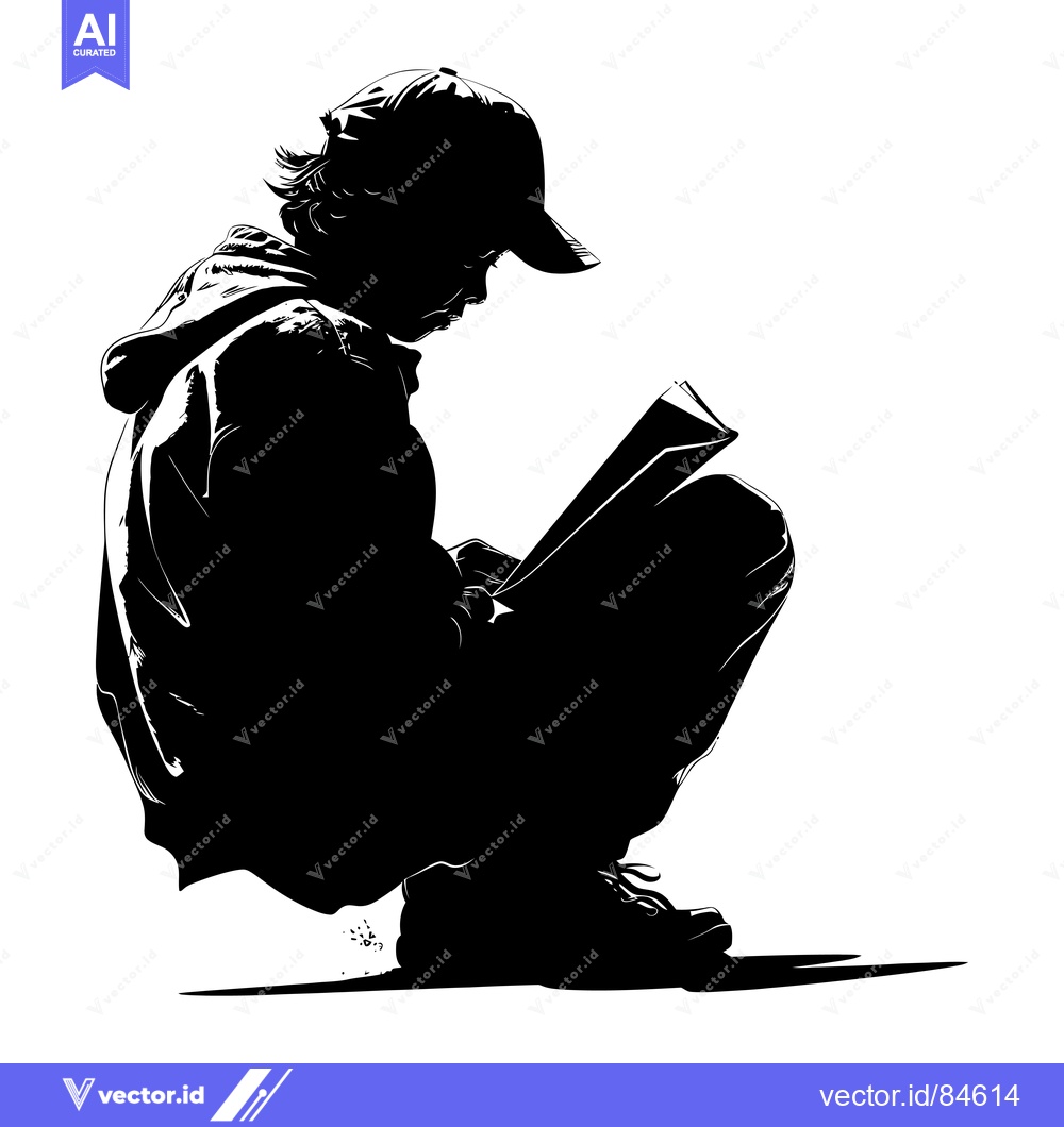 Premium Vector of Silhouette of a Person Reading a Book While Seated