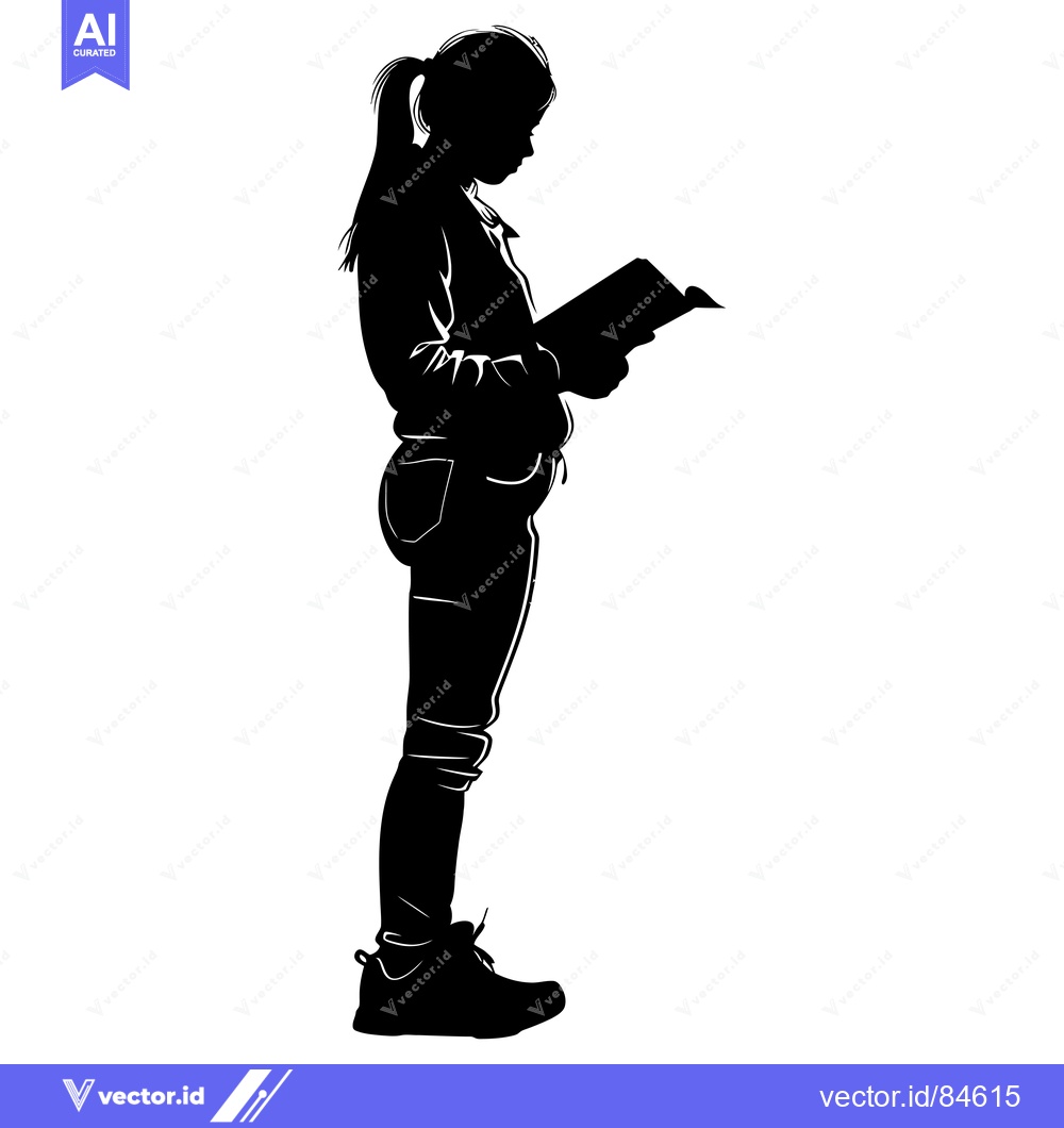 Premium Vector dari Silhouette of a Young Woman Reading a Book