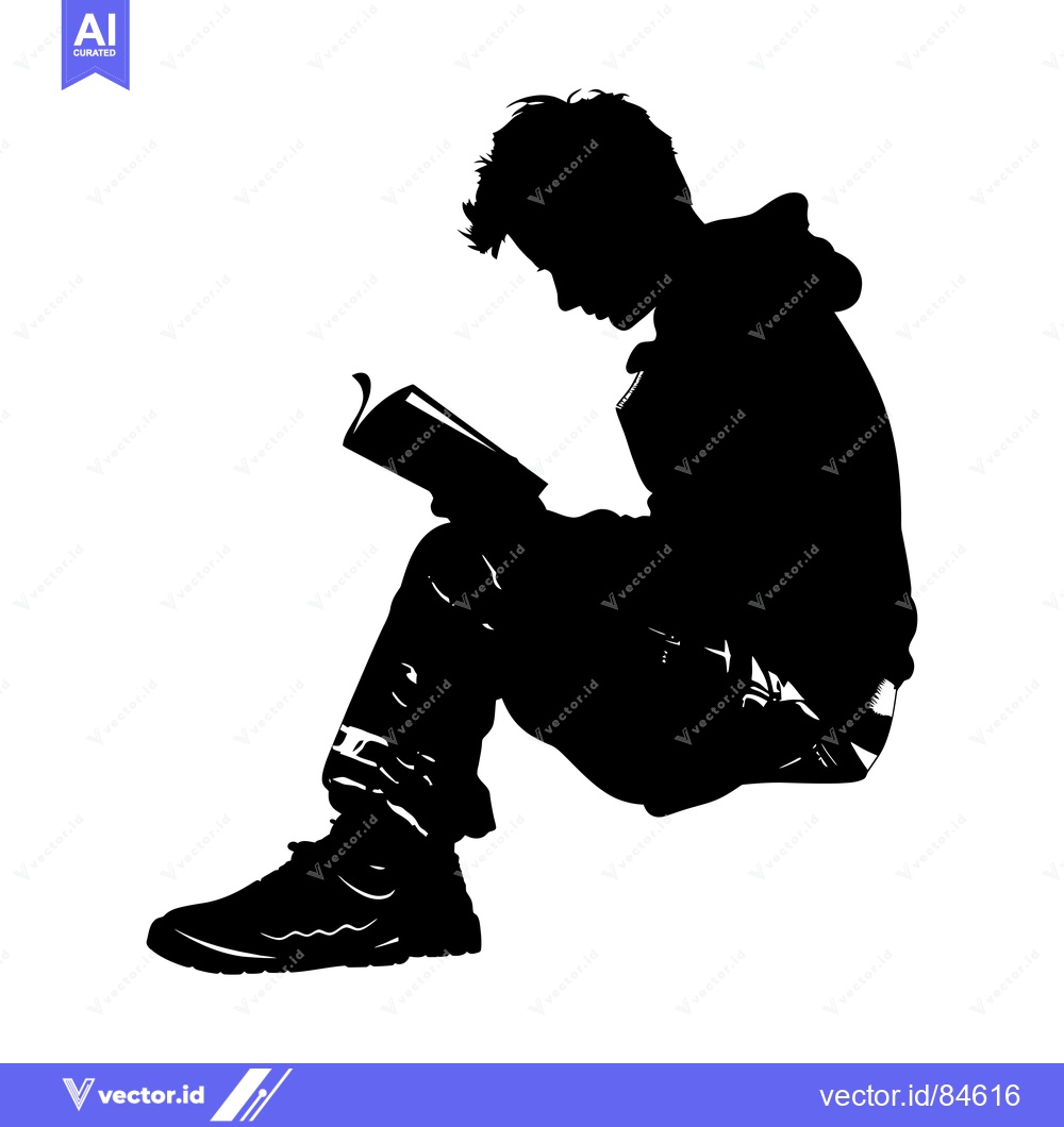 Premium Vector of Silhouette of a Person Sitting and Reading a Book