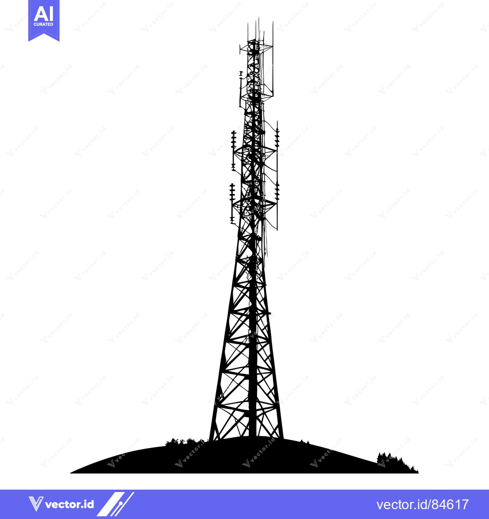 Premium Vector of Silhouette of a Tall Cell Tower with Antennas on a Hill