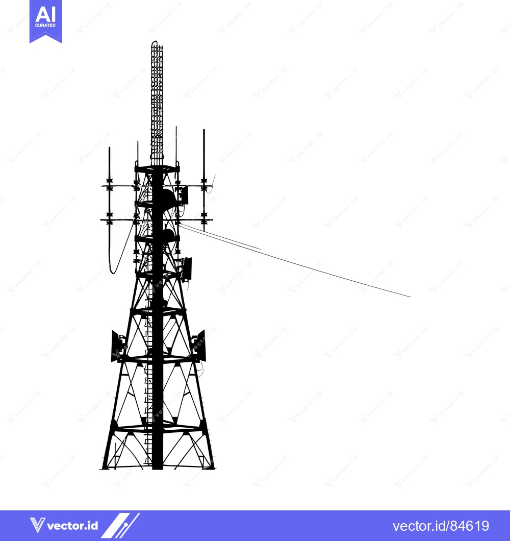 Premium Vector of Silhouette of a Tall Communication Tower with Antennas and Cables