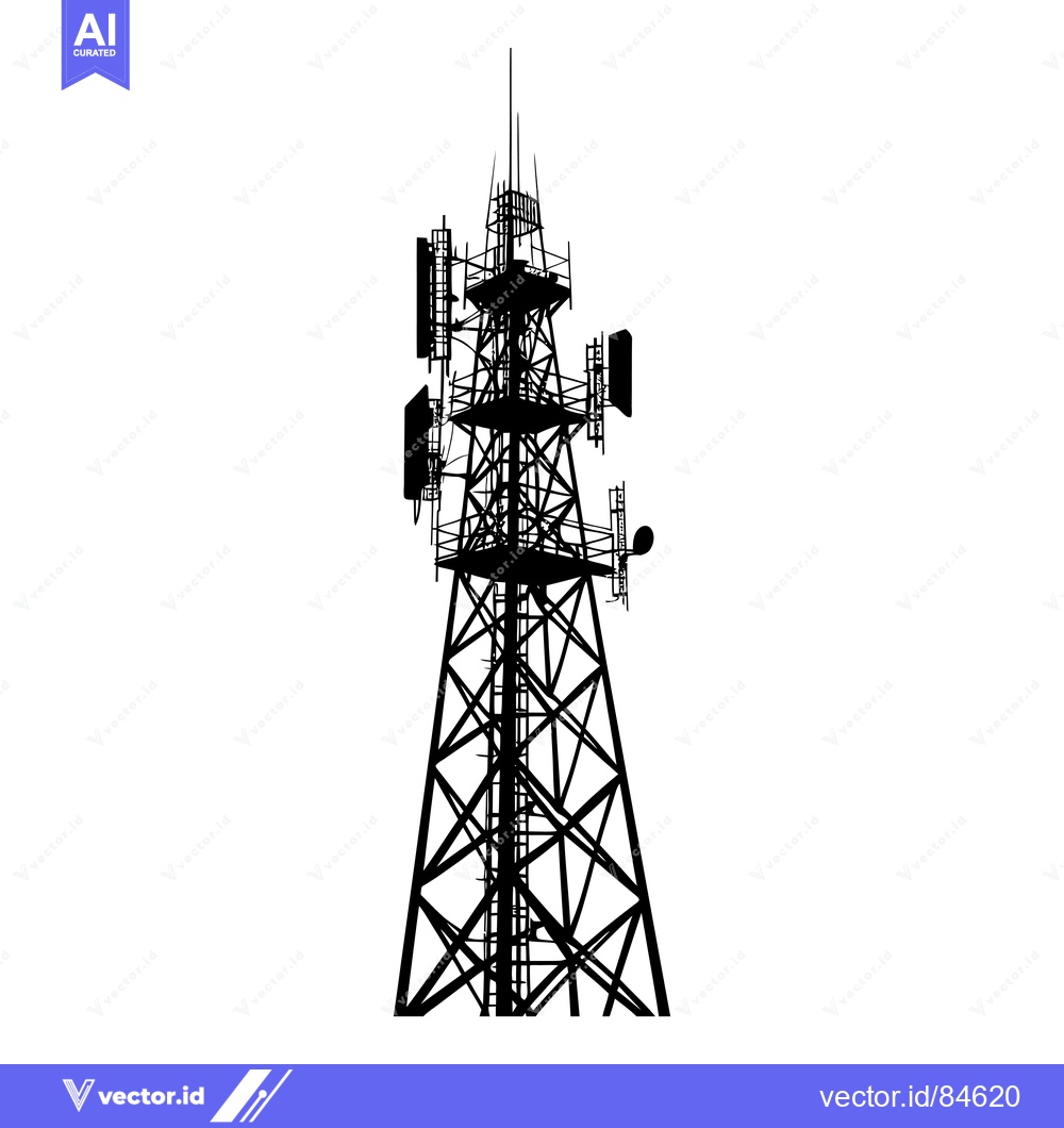 Premium Vector dari Silhouette of a Tall Communication Tower with Antennas