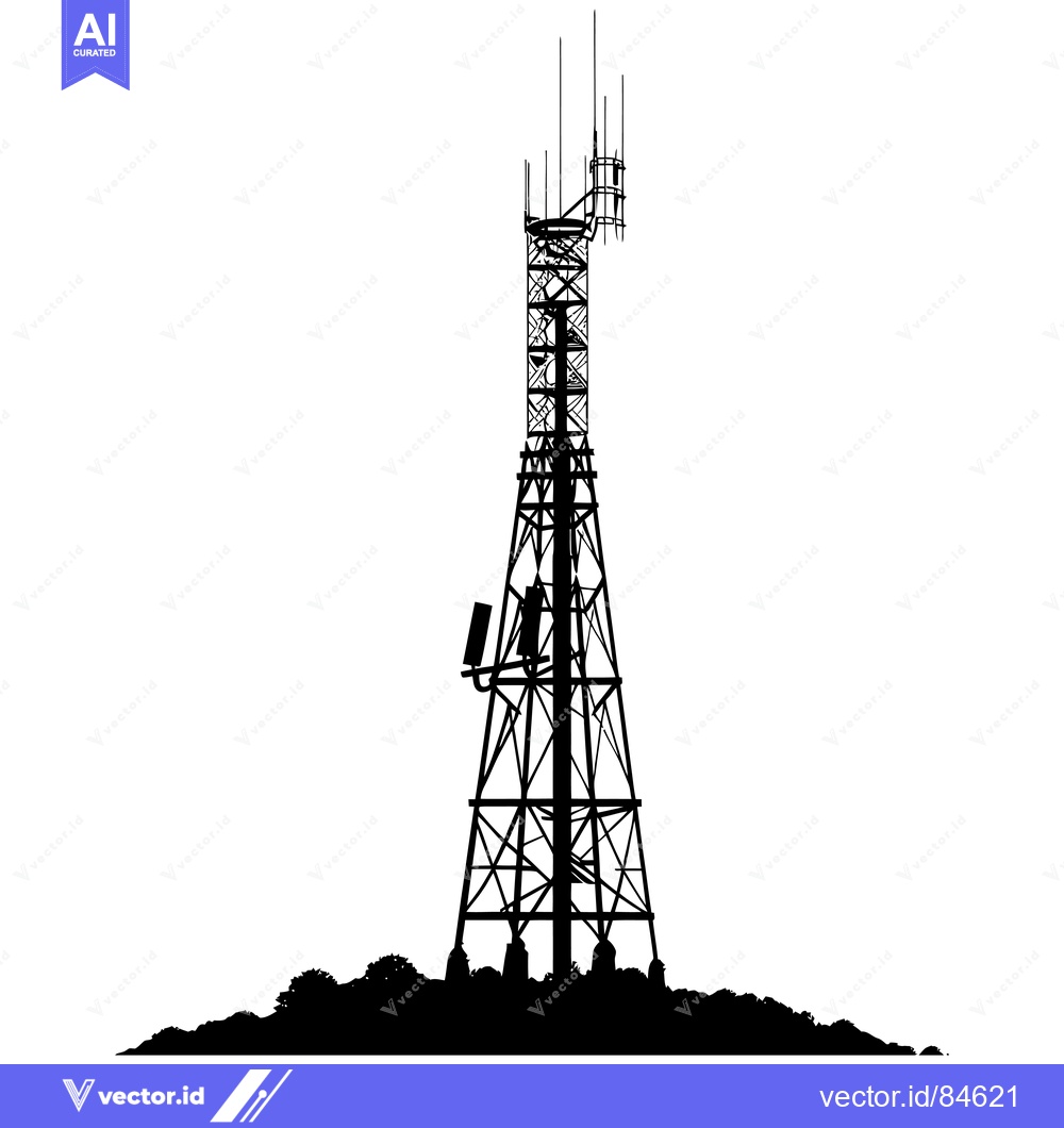 Premium Vector of Silhouette of a Tall Communication Tower with Antennas