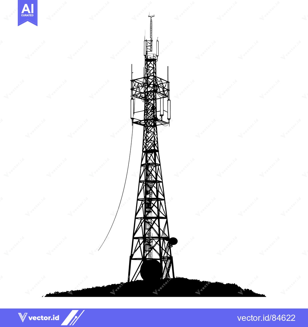 Premium Vector dari Silhouette of a Tall Communication Tower with Antennas
