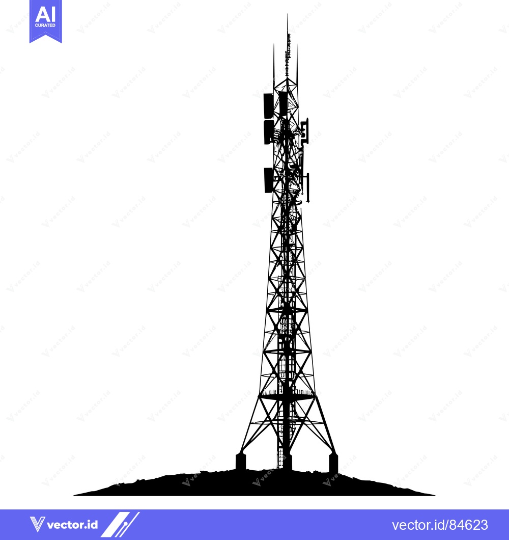 Premium Vector of Silhouette of a Tall Communication Tower with Antennas