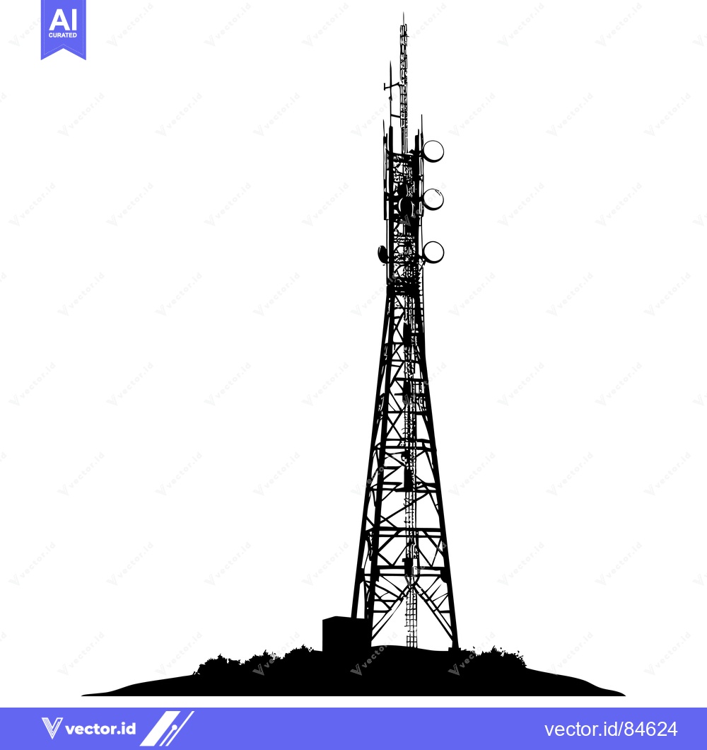 Premium Vector of Black and White Silhouette of a Tall Communication Tower with Antennas