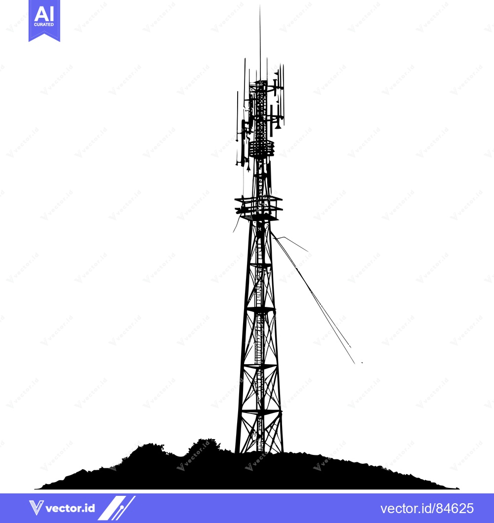 Premium Vector dari A Black Silhouette of a Tall Communication Tower with Antennas
