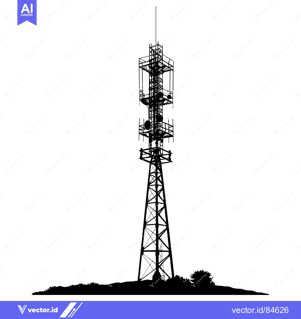 Premium Vector dari Silhouette of a Tall Communication Tower with Antennas