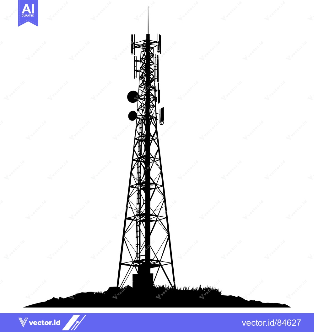 Premium Vector dari Silhouette of a Tall Cell Tower with Multiple Antennas