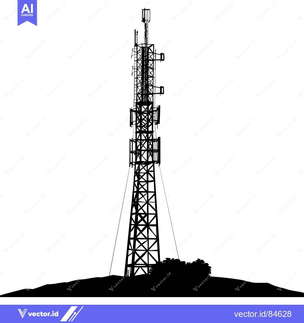 Premium Vector dari Silhouette of a Tall Telecommunications Tower on a Hill