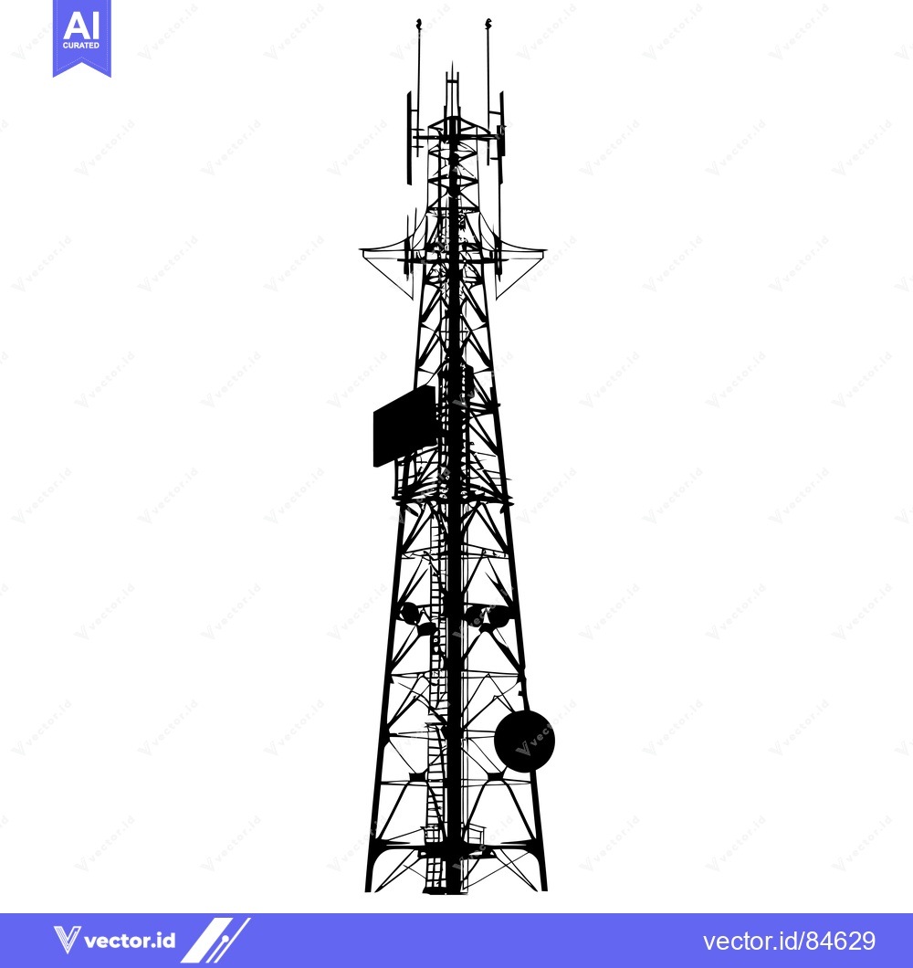 Premium Vector dari Silhouette of a Tall Communication Tower with Antennas