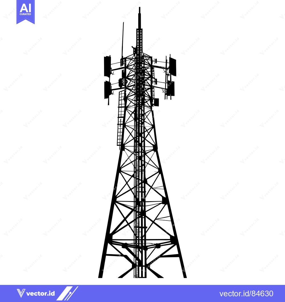 Premium Vector of Silhouette of a Tall Communication Tower with Multiple Antennas