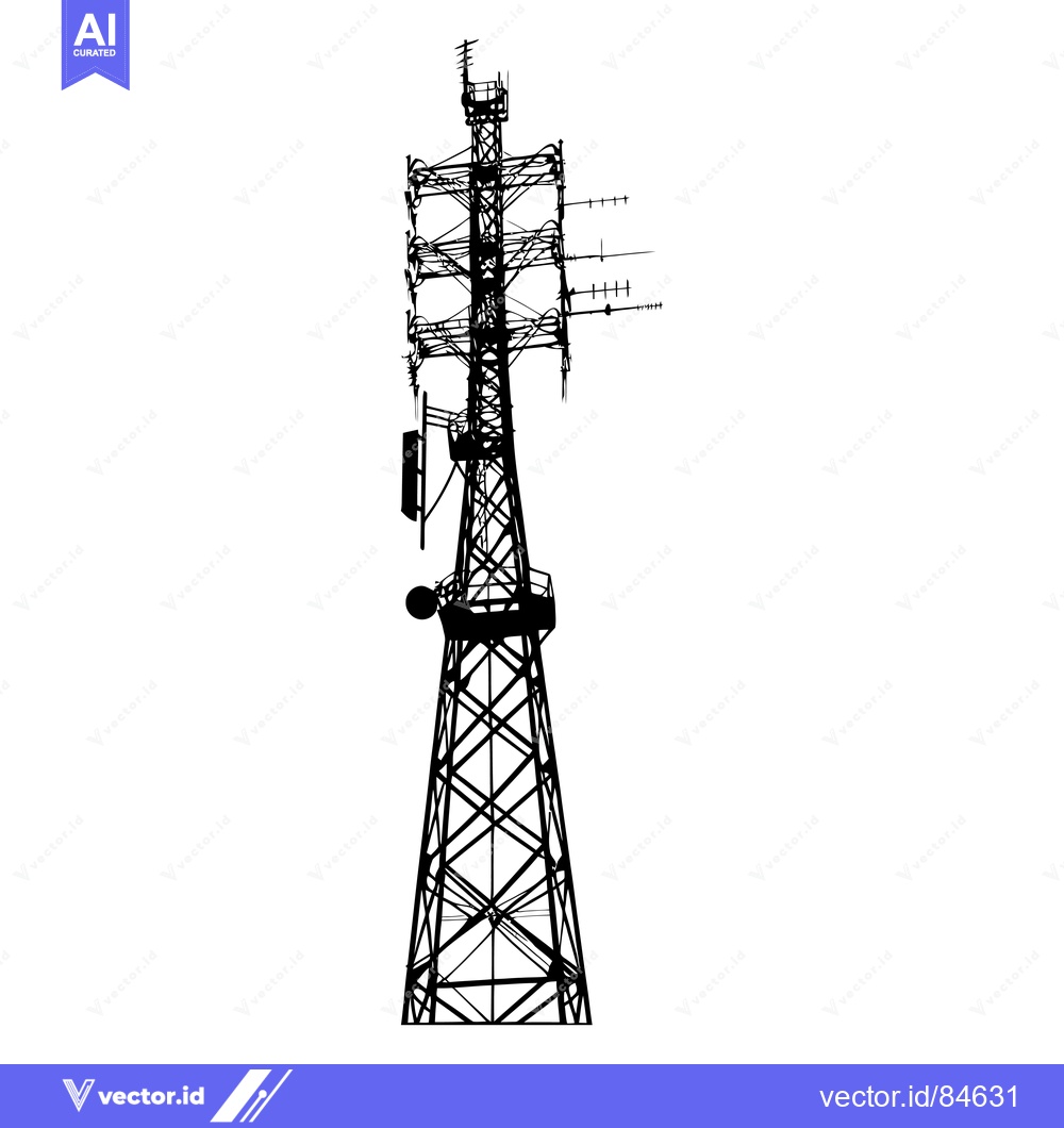 Premium Vector dari Black and White Silhouette of a Tall Metal Communication Tower with Mu