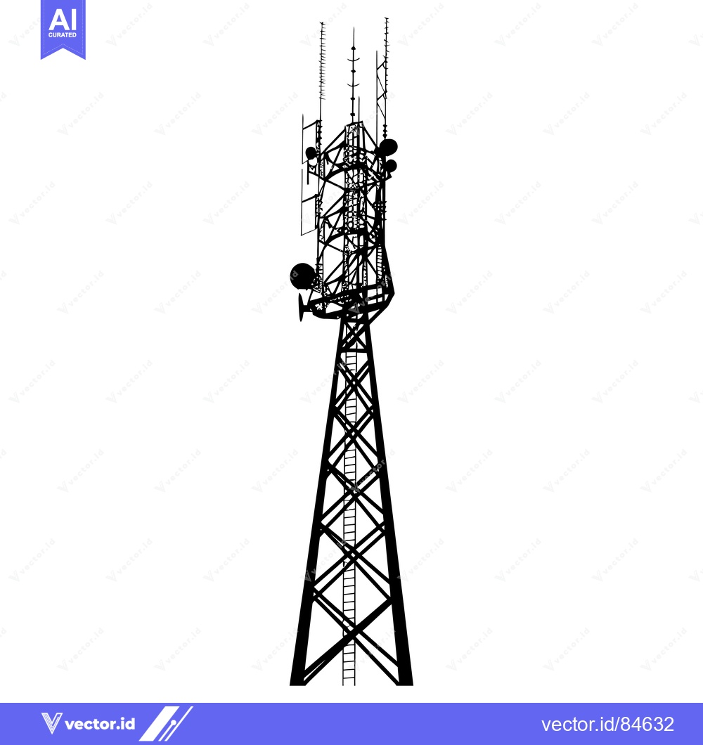 Premium Vector of Silhouette of a Tall Communication Tower with Antennas