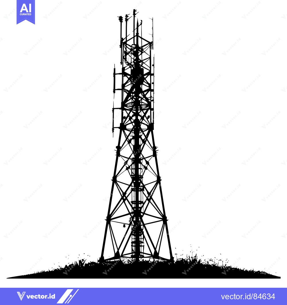 Premium Vector of Silhouette of a Tall Communication Tower with Antennas