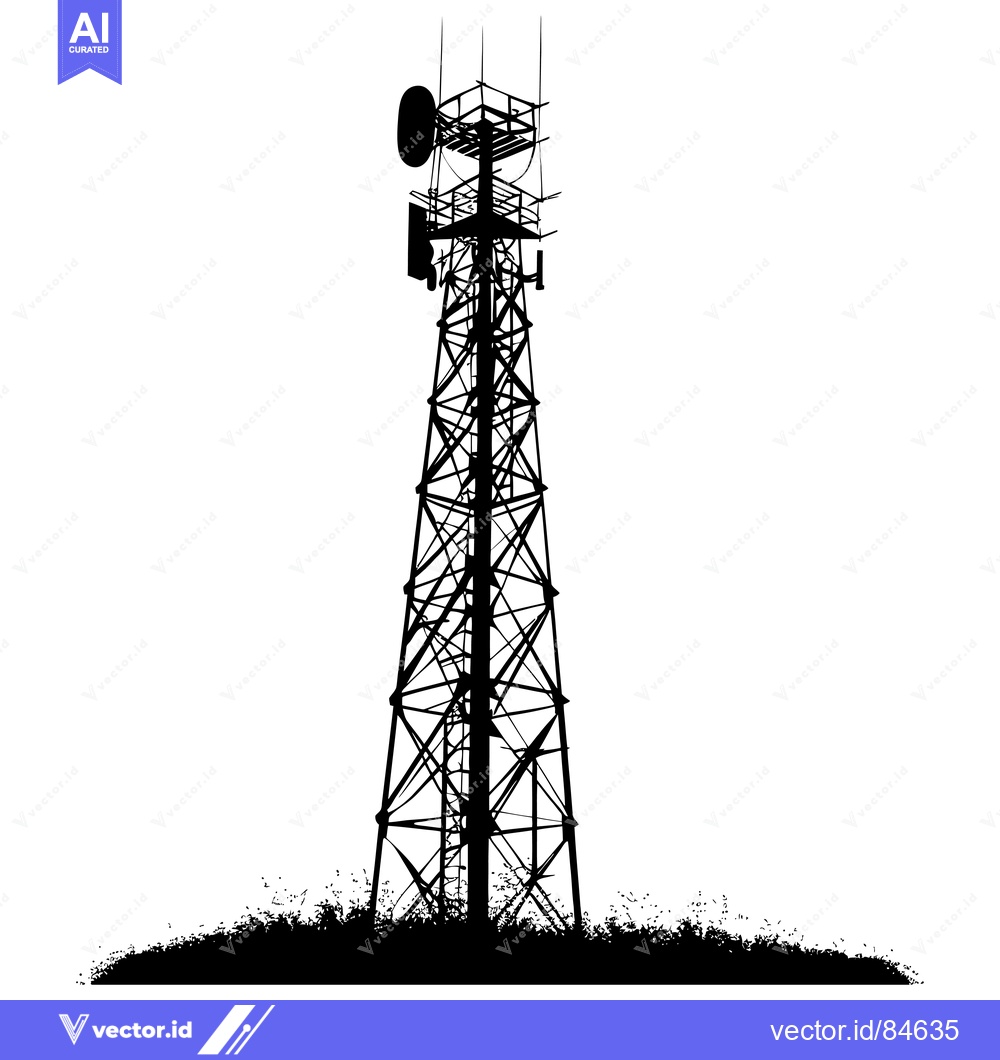 Premium Vector dari Silhouette of a Tall Communication Tower with Antennas