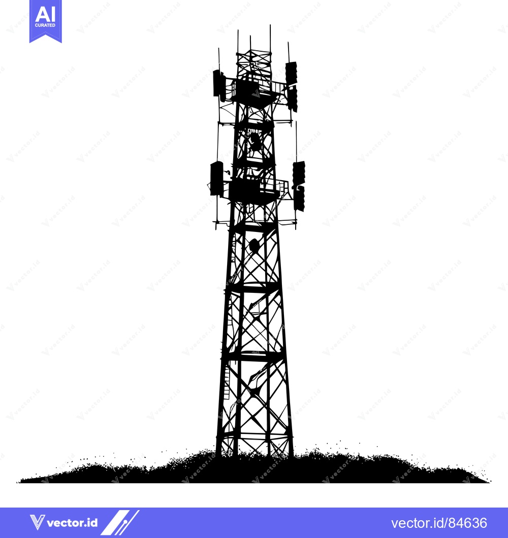 Premium Vector of Silhouette of a Tall Cell Tower with Antennas