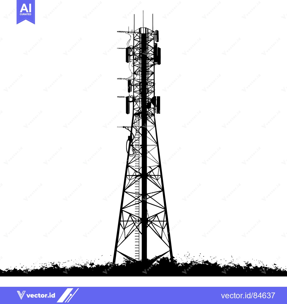 Premium Vector dari Silhouette of a Tall Cellular Tower with Antennas