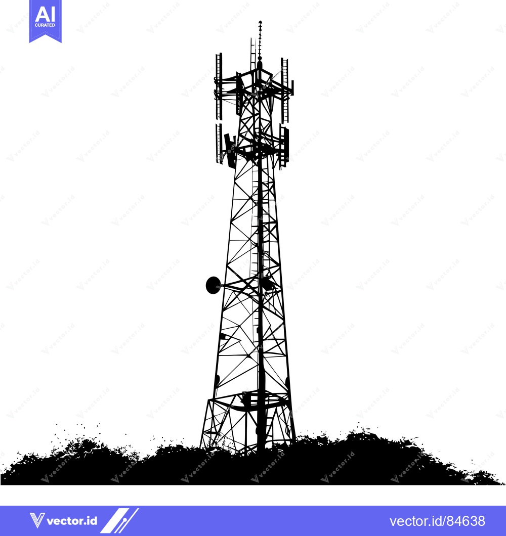Premium Vector dari Silhouette of a Tall Communication Tower with Antennas
