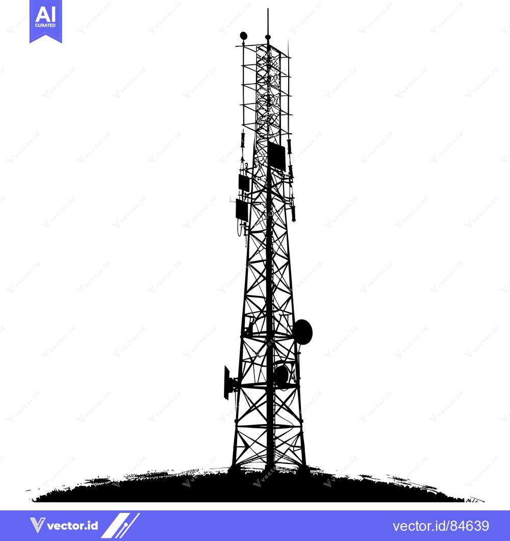 Premium Vector of Silhouette of a Tall Communication Tower with Antennas