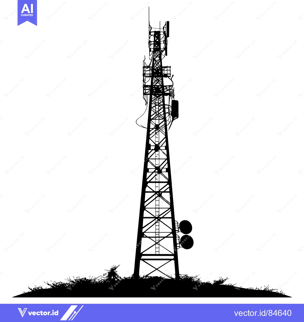 Premium Vector of Silhouette of a Tall Communication Tower with Antennas