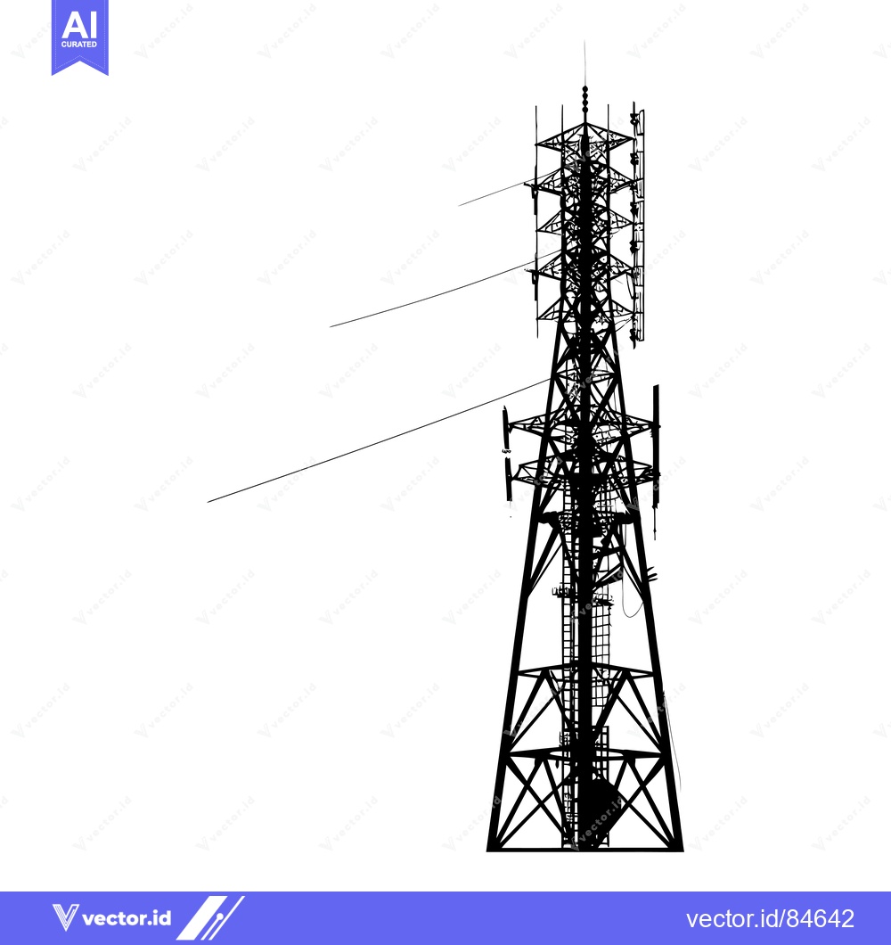 Premium Vector dari Silhouette of a Tall Communication Tower with Wires