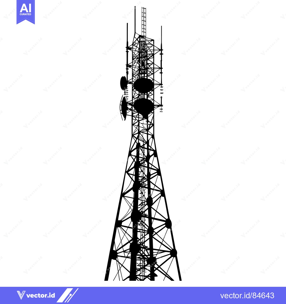 Premium Vector dari Silhouette of a Tall Cellular Tower with Multiple Antennas