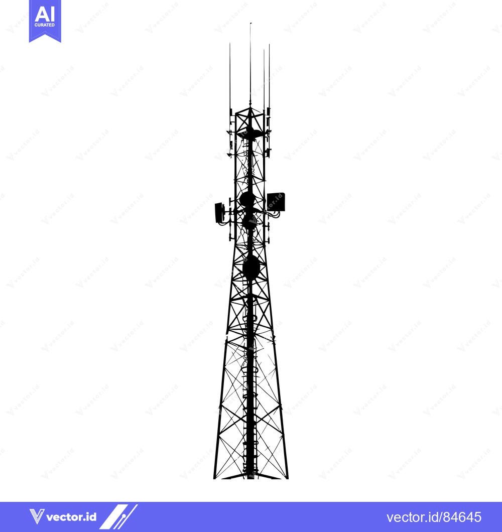 Premium Vector of Black and white silhouette of a tall communications tower