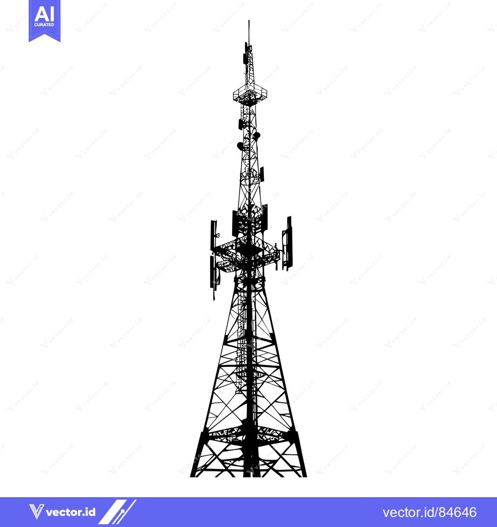 Premium Vector dari Black and White Silhouette of a Tall Communication Tower