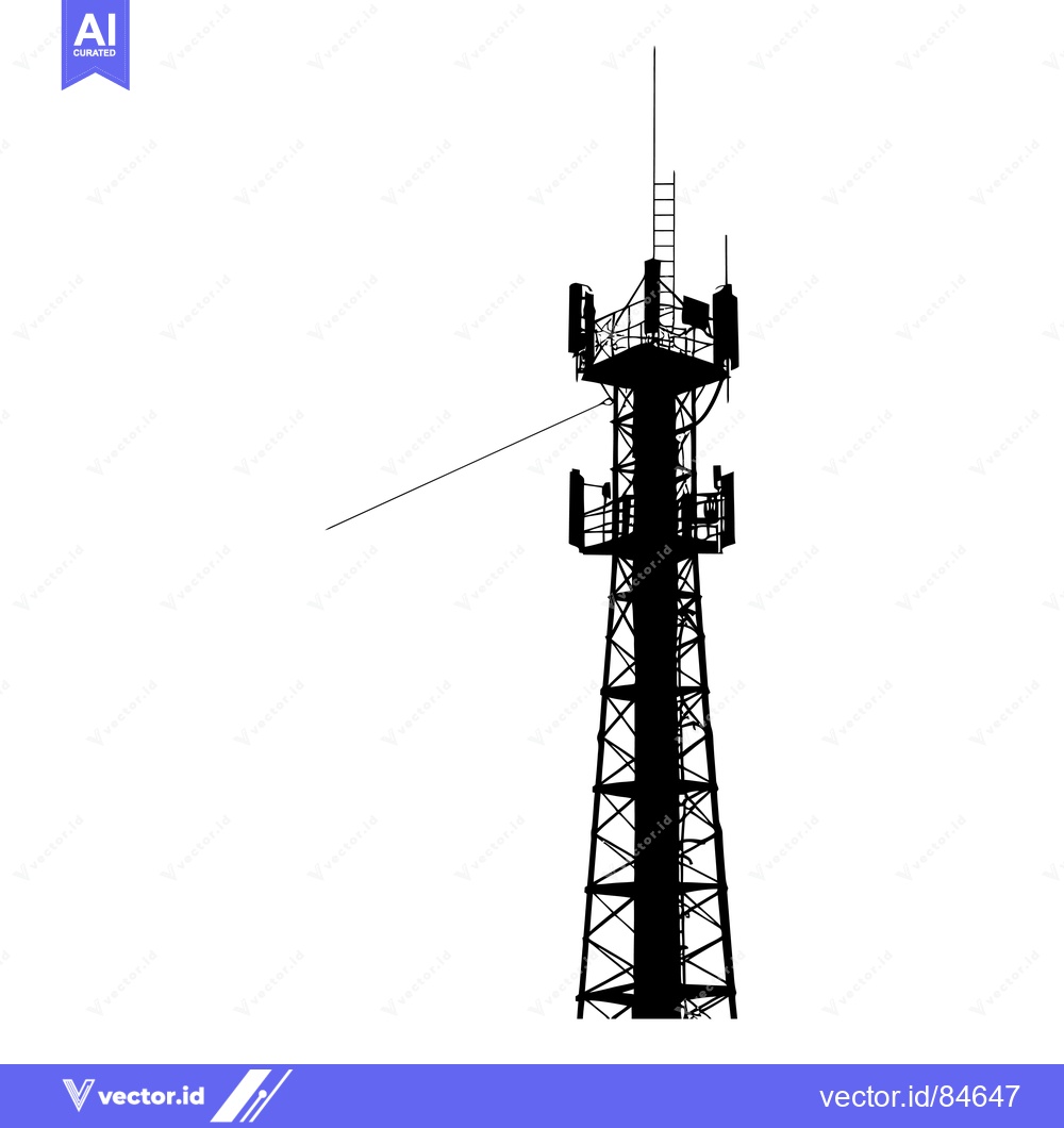 Premium Vector of Silhouette of a Tall Communication Tower with Antennas