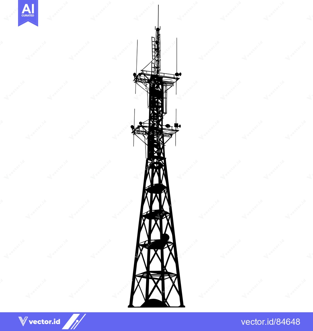 Premium Vector of Silhouette of a Tall Communication Tower with Antennas