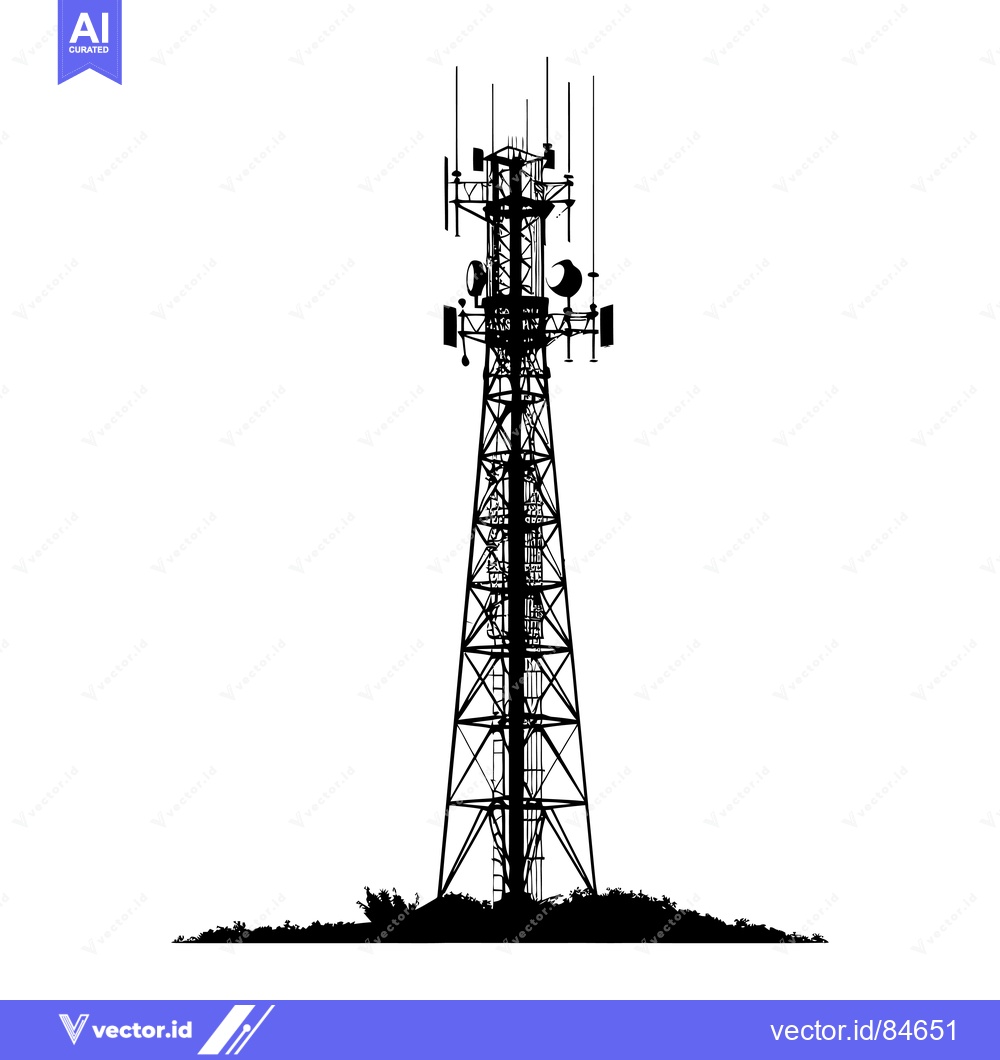 Premium Vector dari Silhouette of a Tall Communication Tower with Antennas