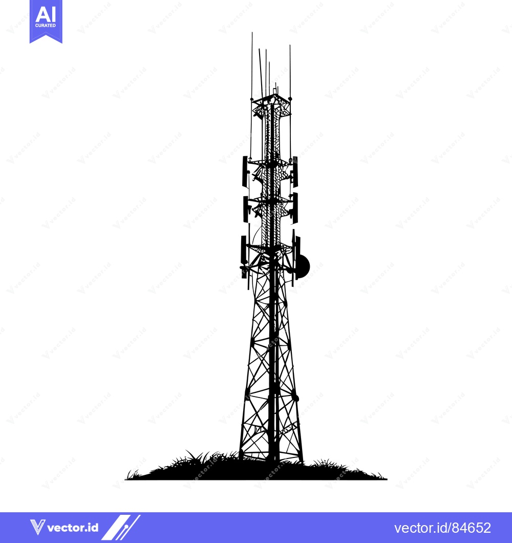 Premium Vector dari Silhouette of a Tall Communication Tower with Antennas