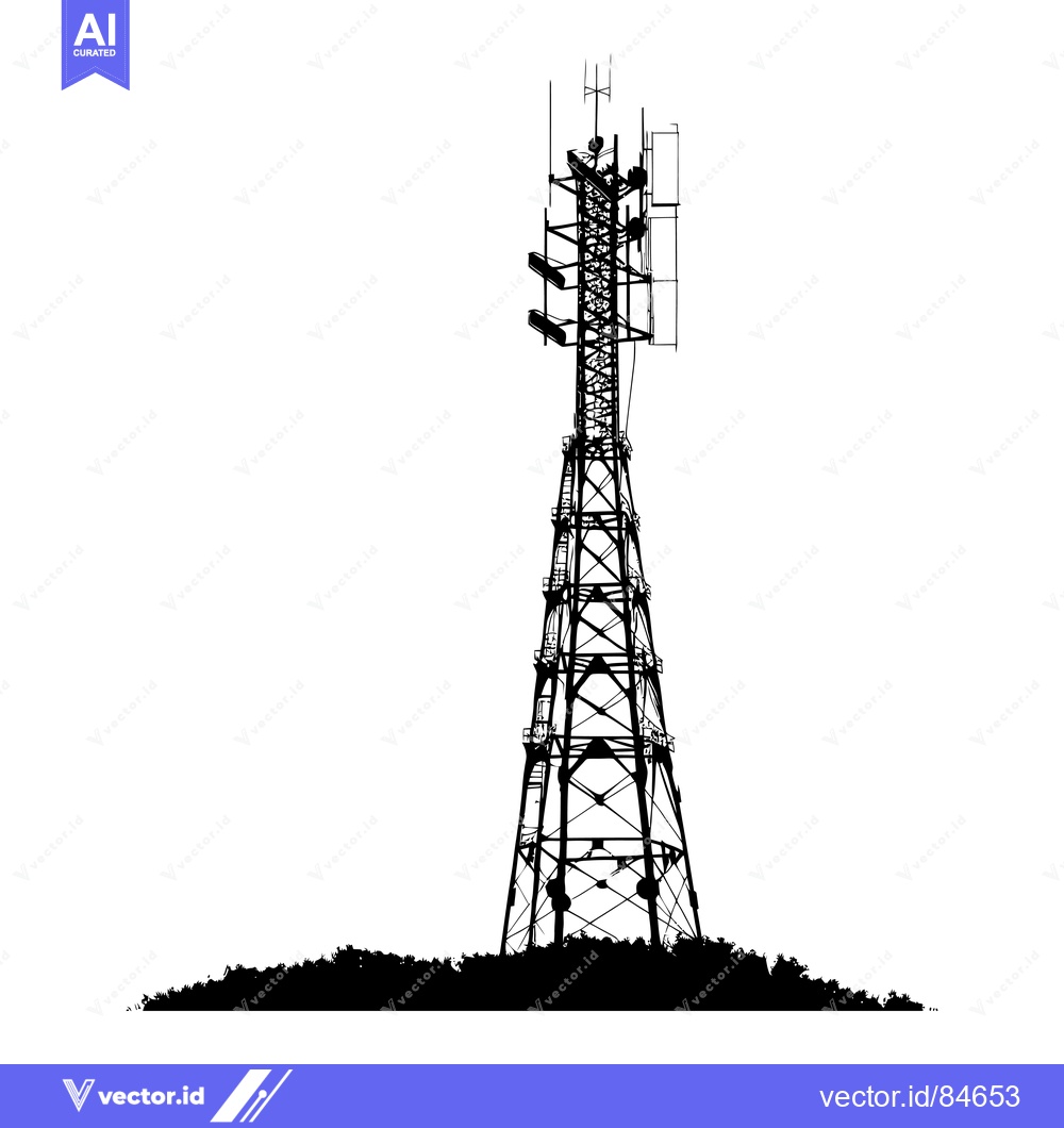 Premium Vector dari Silhouette of a Tall Communication Tower with Antennas and Ground Cove