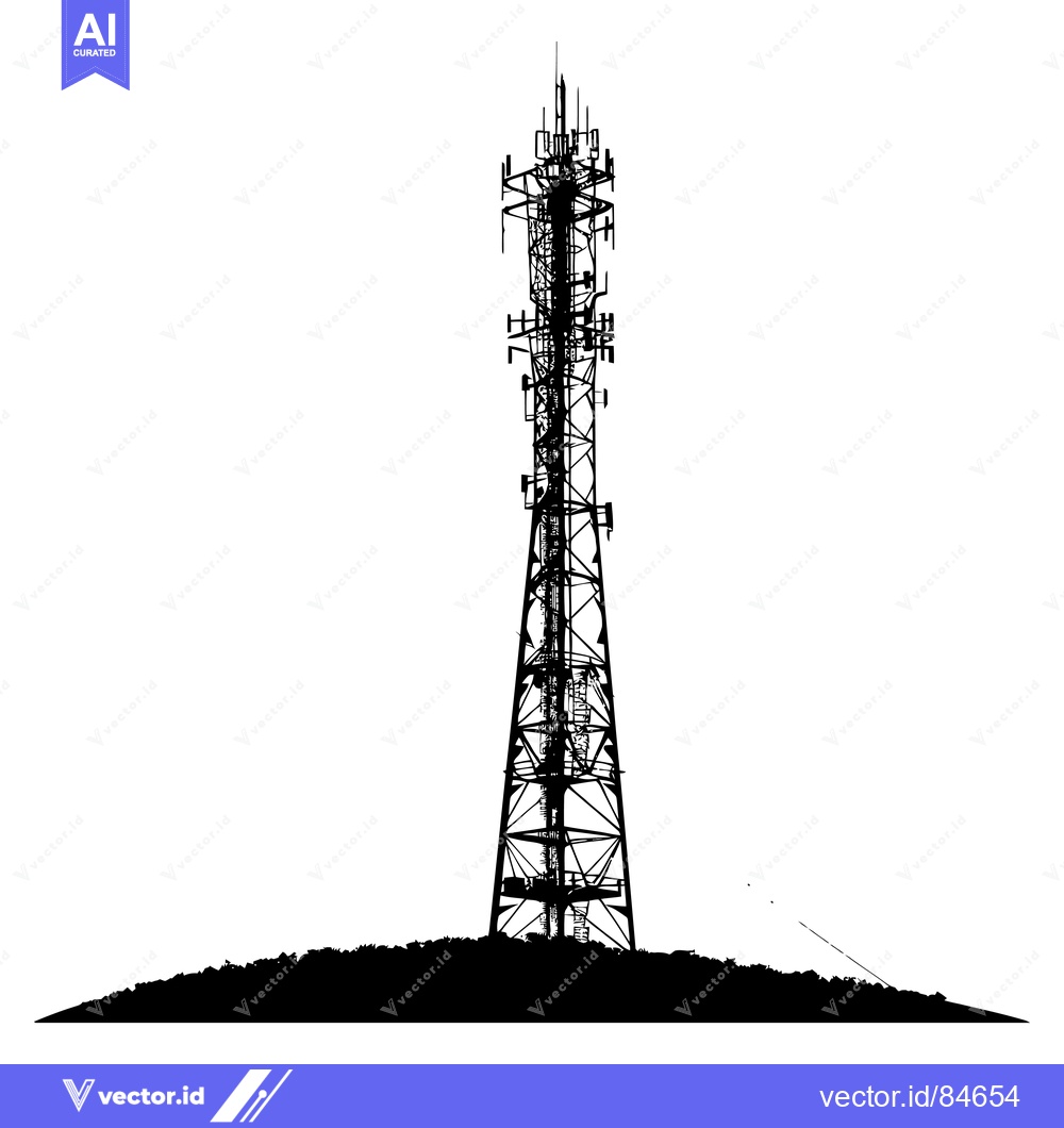 Premium Vector dari Black and White Silhouette of a Tall Cell Tower