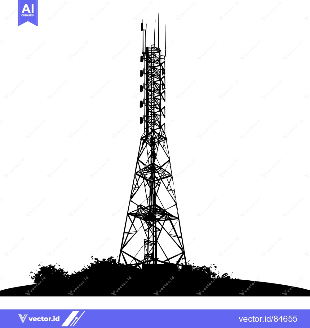 Premium Vector dari Silhouette of a Cell Tower with Antennas and Surrounding Trees
