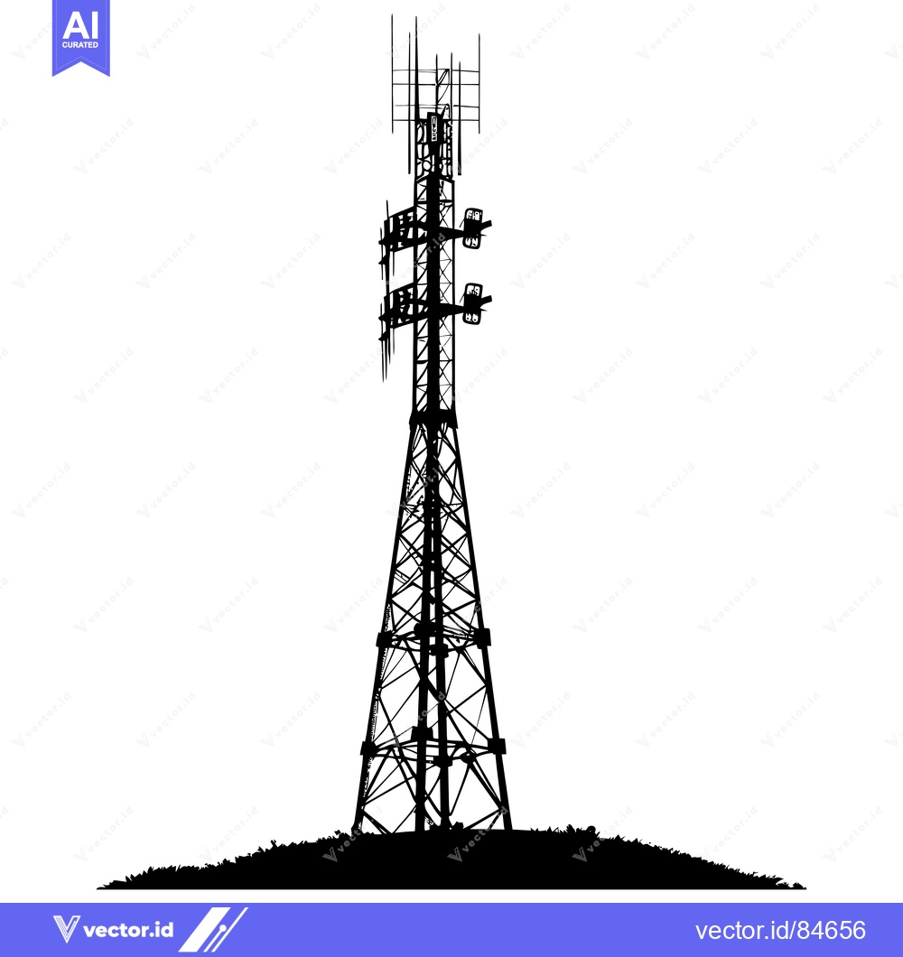 Premium Vector of Silhouette of a Cell Phone Tower on a Hillside