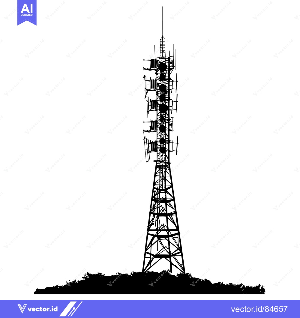 Premium Vector dari Silhouette of a tall radio tower with multiple antennas and a ladder