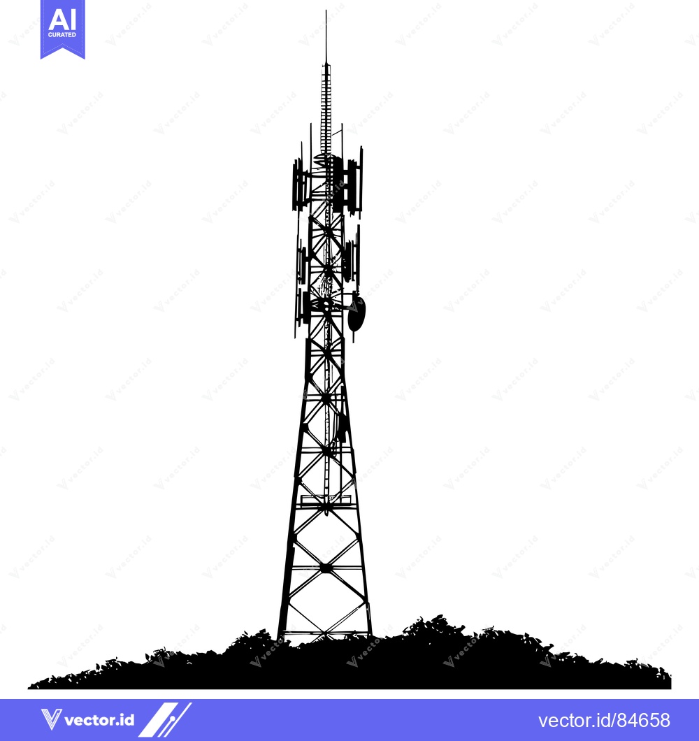 Premium Vector dari Silhouette of a Tall Cellular Tower with Multiple Antennas