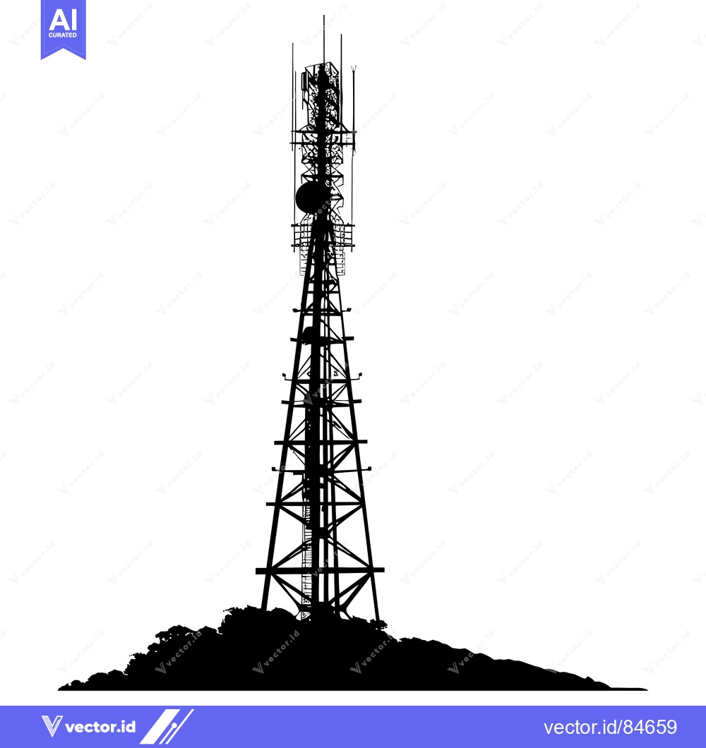 Premium Vector of Silhouette of a Tall Communication Tower with Antennas