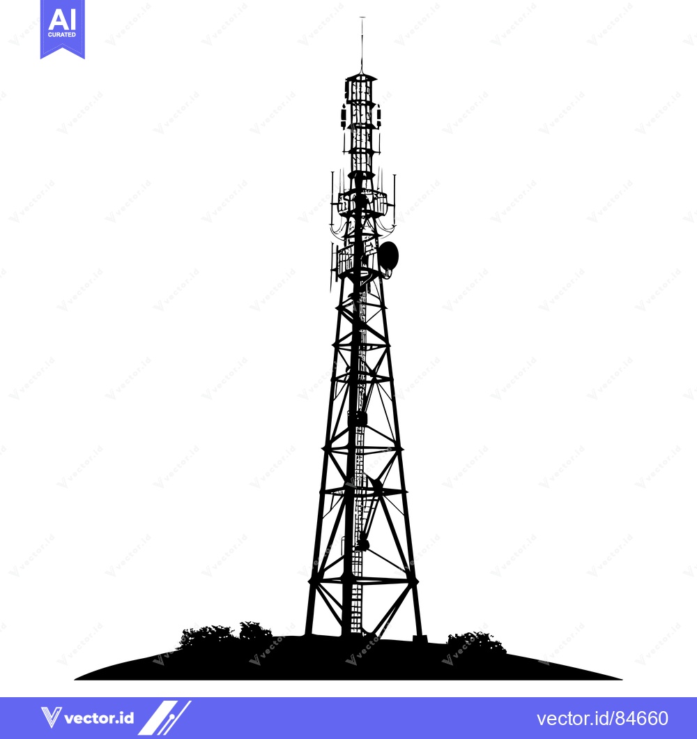 Premium Vector of Silhouette of a Tall Communication Tower with Antennas and a Dish