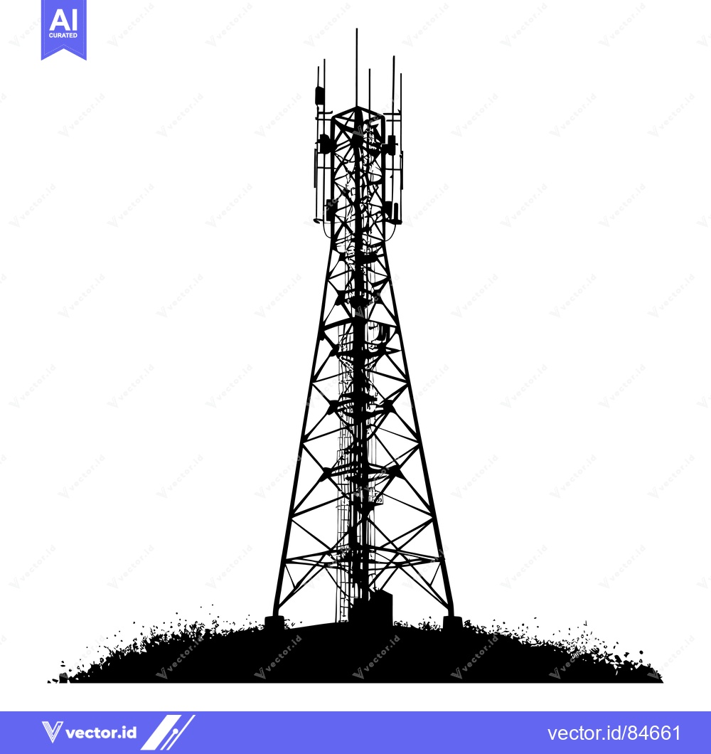 Premium Vector dari Silhouette of a Tall Communication Tower with Antennas