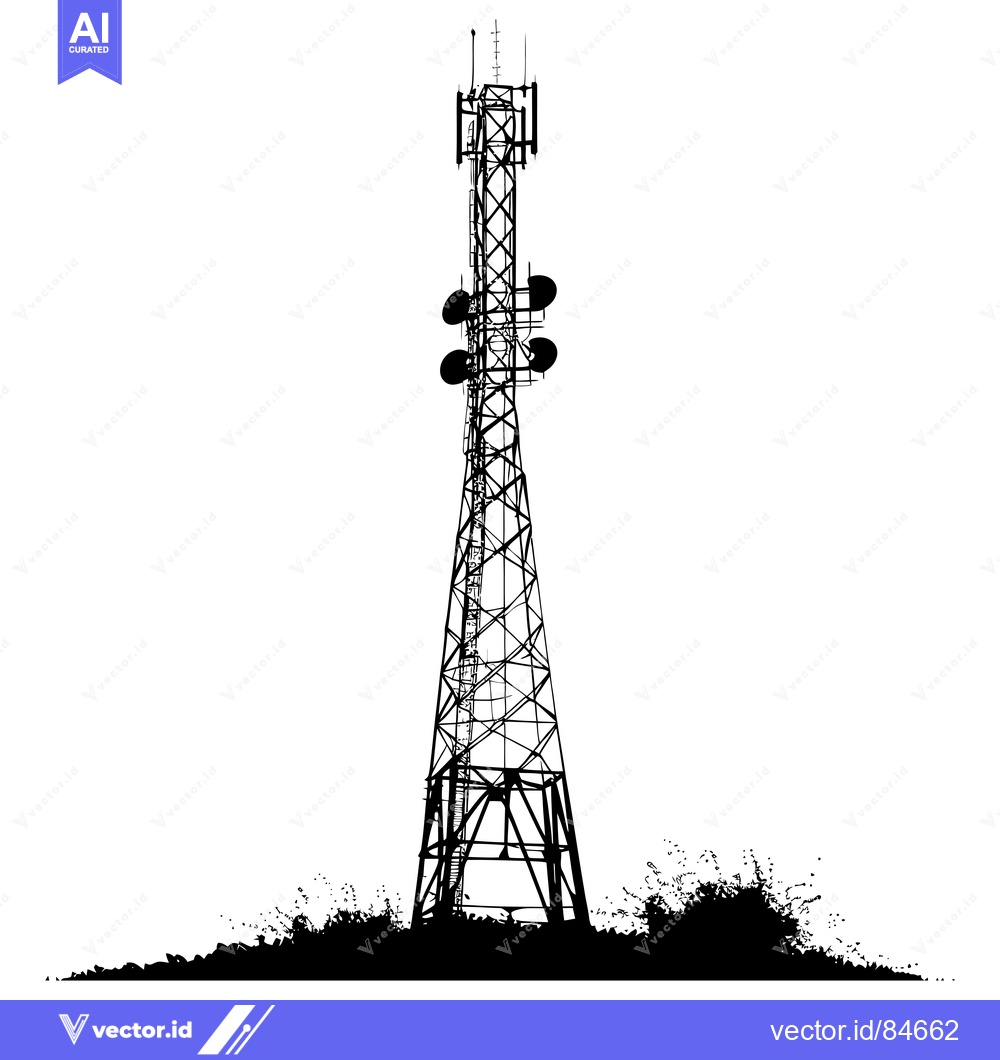 Premium Vector dari Silhouette of a Tall Communication Tower with Antennas