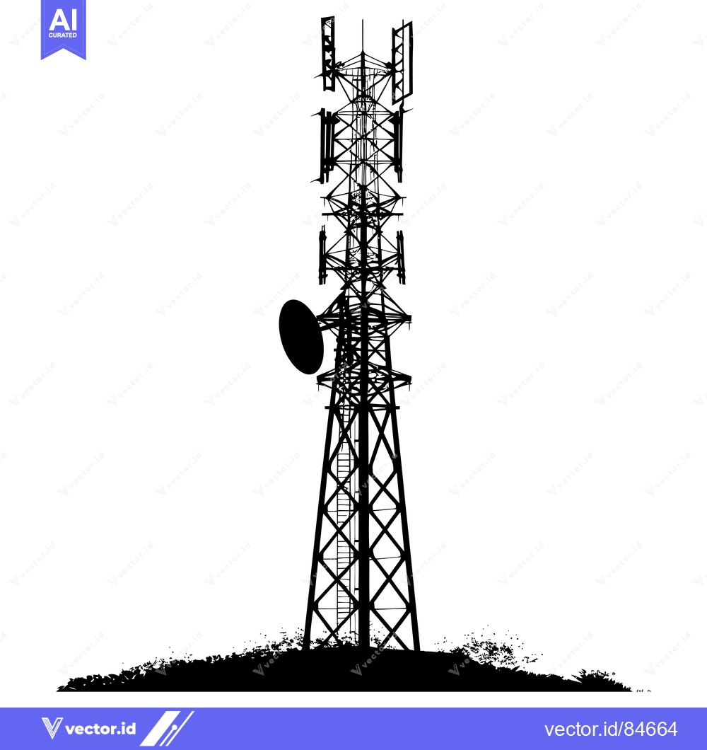 Premium Vector of Silhouette of a Telecommunications Tower with Antennas and a Satellite