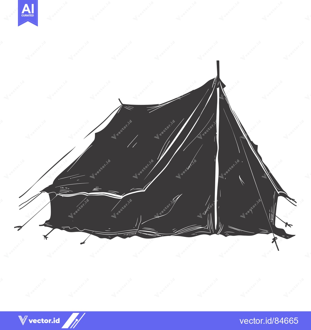 Premium Vector of A Hand-Drawn Silhouette of a Tent with Stakes and Ropes